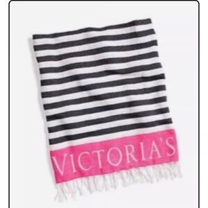 Victoria’s Secret Pink Black Stripe Tassel Cotton Beach Blanket